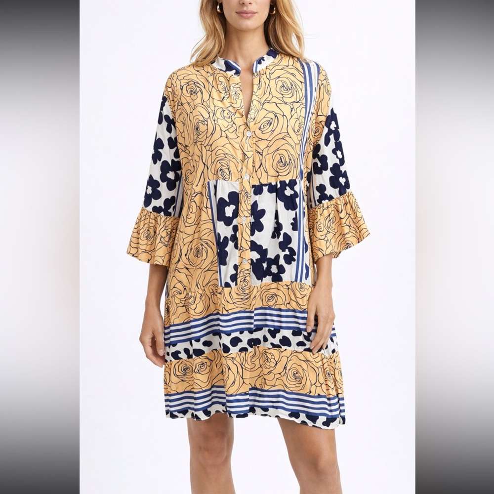 Made in Italy Boho Floral Patchwork Tunic Dress Flowy OS